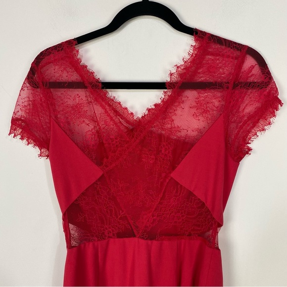BCBG Max Azria Red Lace Bodycon Mini Dress Cocktail Party Holiday - Picture 3 of 4